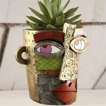 Handgefertigter Blumentopf im Stil des Picasso Brutalismus mit abstrakte Schönheitsgesicht