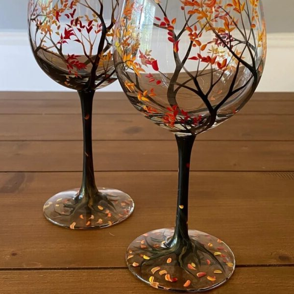 Skanto | Four Seasons Tree Wine Glasses – Håndmalt Kunst