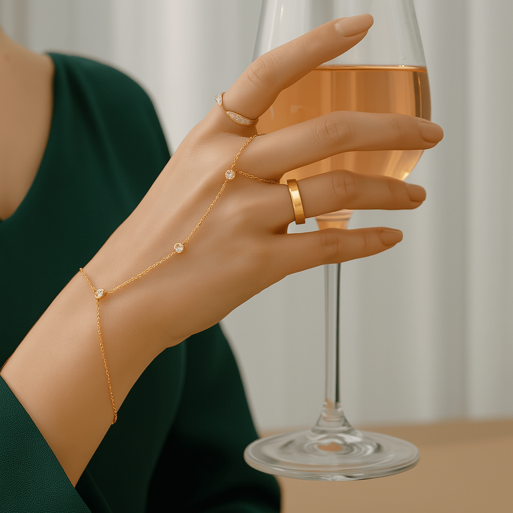 Skanto | PalmGrace – Justerbar Finger Ring Palm Armbånd med Strålende Krystaller