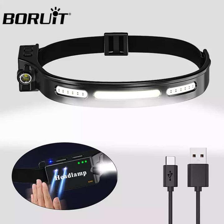 Hodelykt (oppladbar) 3-i-1 COB LED vanntett med bevegelsessensor | Skanto