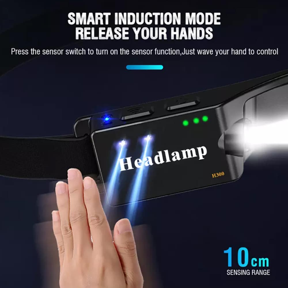 Hodelykt (oppladbar) 3-i-1 COB LED vanntett med bevegelsessensor | Skanto