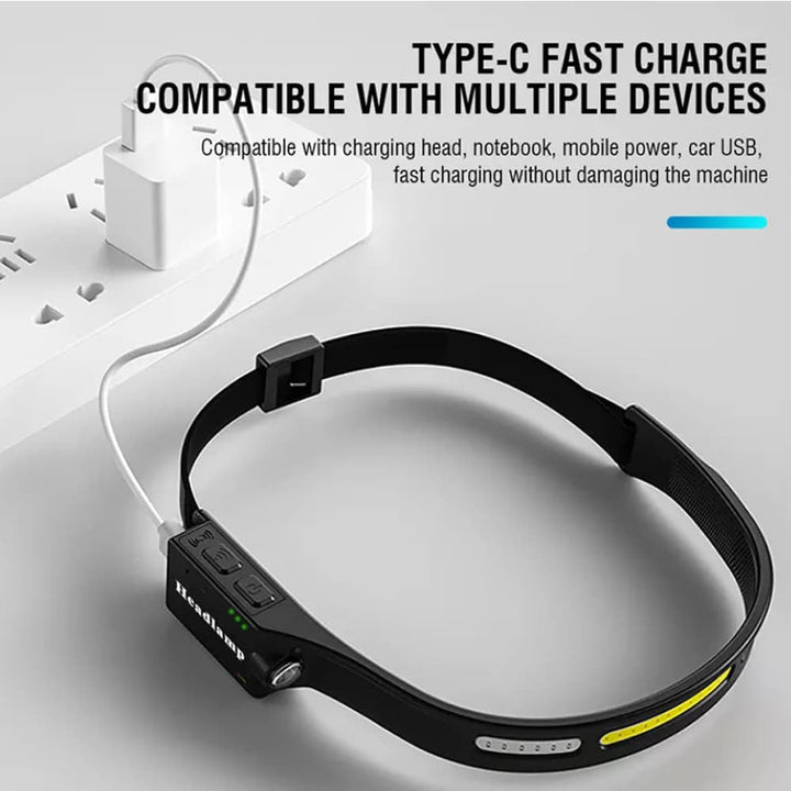 Hodelykt (oppladbar) 3-i-1 COB LED vanntett med bevegelsessensor | Skanto