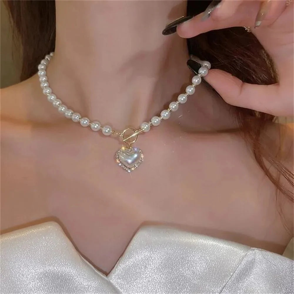 Skanto | Perle Hjerte Klemme Choker Halskjede