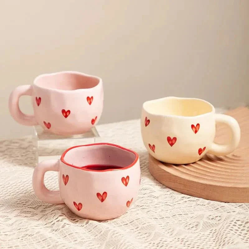 Skanto | Keramisk Kaffe-Kopp med Rosa Hjerte Design – 220ml Kopp