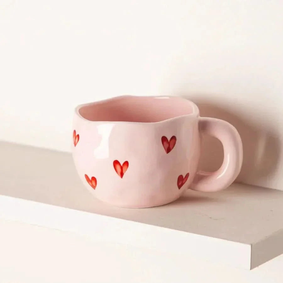Skanto | Keramisk Kaffe-Kopp med Rosa Hjerte Design – 220ml Kopp
