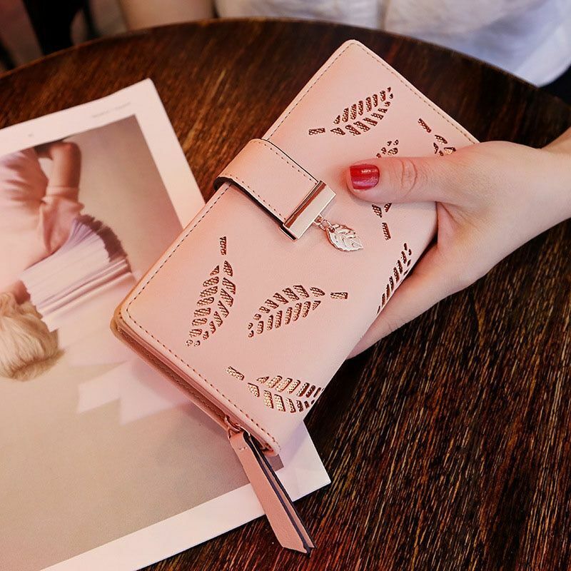 Skanto | GoldenLeaf PU Lær lommebok med blad charm design