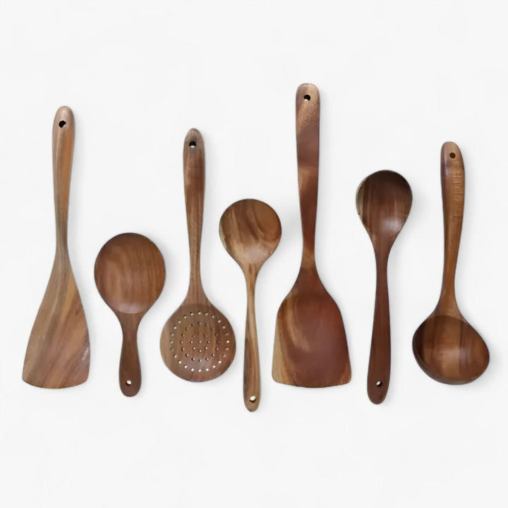 Skanto | Elegant Teak Wood Kitchen Utensil Set – 7-Delt