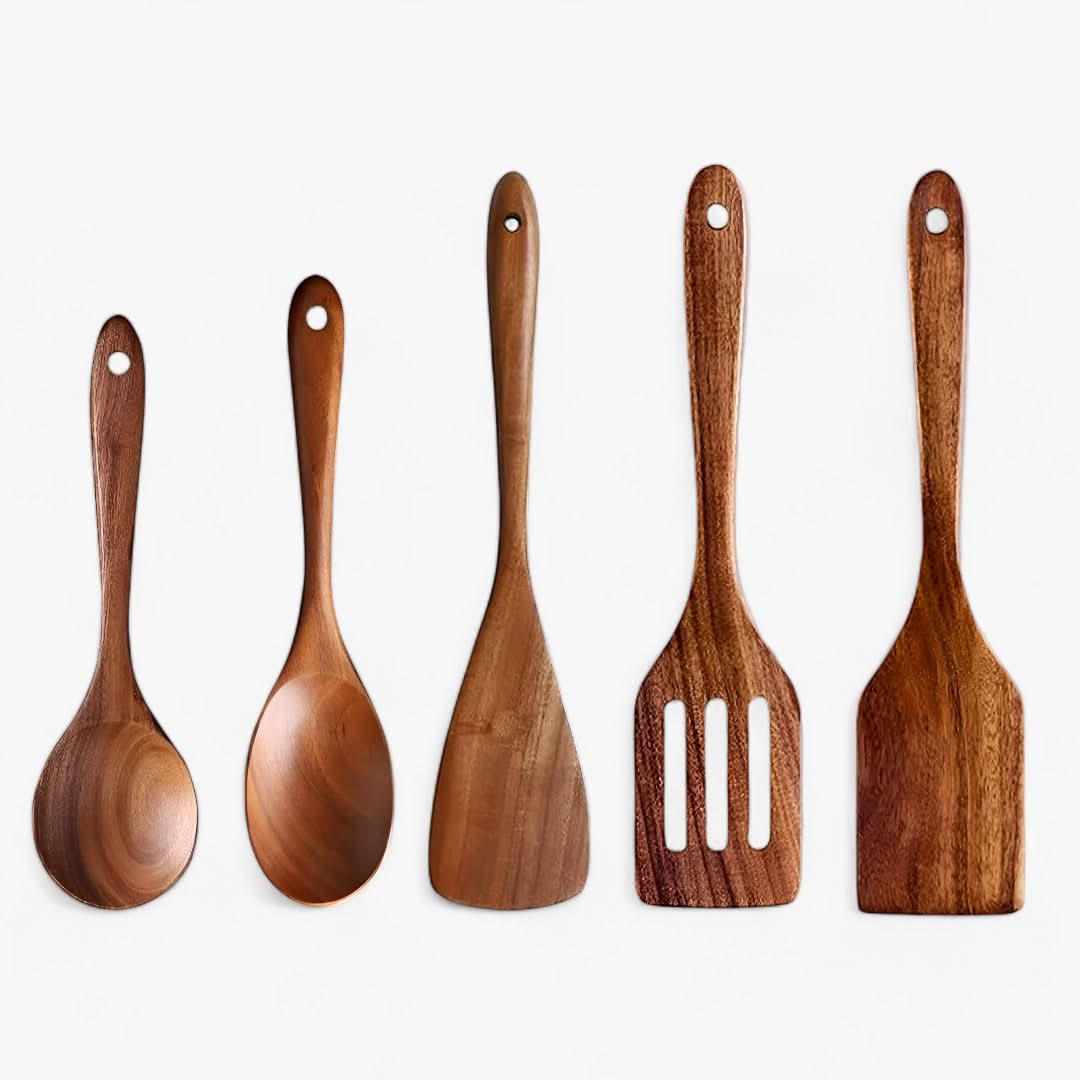 Skanto | Elegant Teak Wood Kitchen Utensil Set – 7-Delt