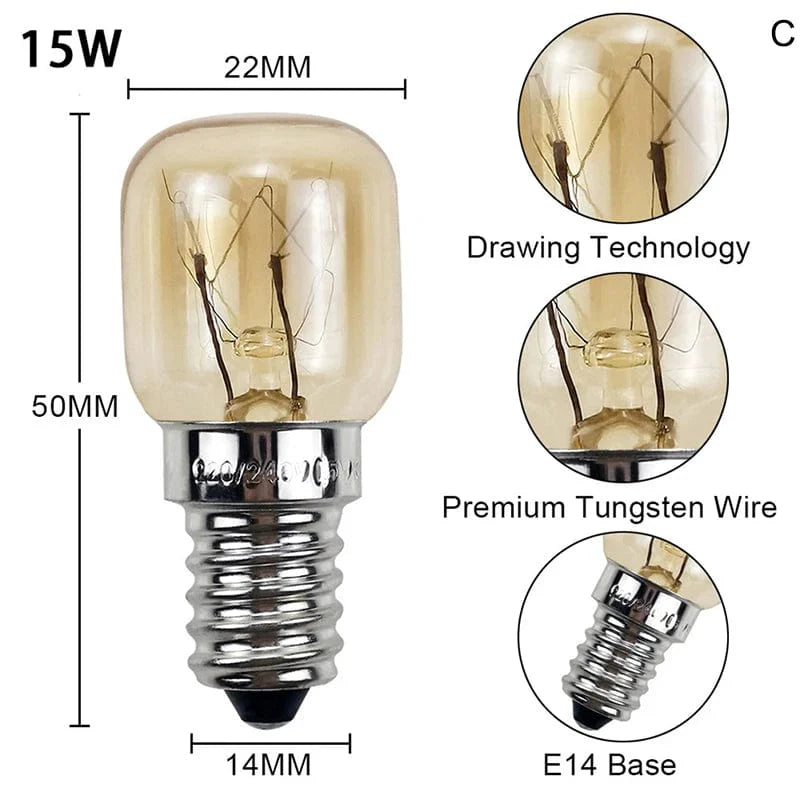 220V Høytemperaturpære 15W 25W E14 300 Grad Mikrobølgeovn Lyspære Tungsten Filament Dampkoker Lampepærer Saltpære | Skanto