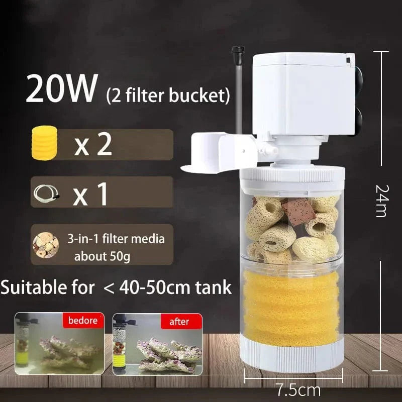 220V 5-I-1 Stille Filter for Akvarium Skilpadde Fisk Tank Nedsenkbar Vannpumpe Svampfilter Skimmer Lage Bølger Tilbehør | Skanto