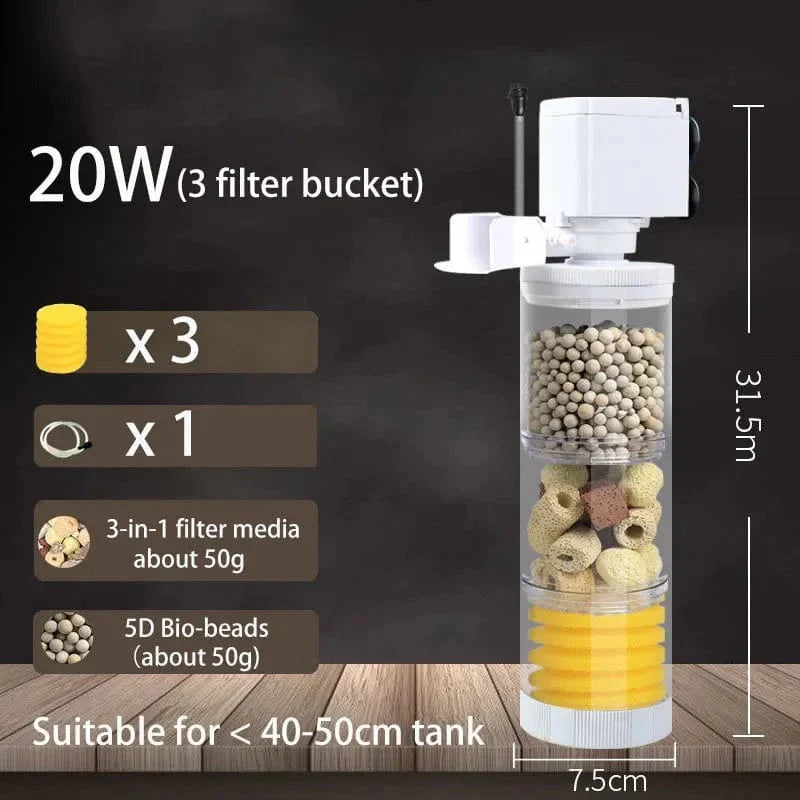 220V 5-I-1 Stille Filter for Akvarium Skilpadde Fisk Tank Nedsenkbar Vannpumpe Svampfilter Skimmer Lage Bølger Tilbehør | Skanto