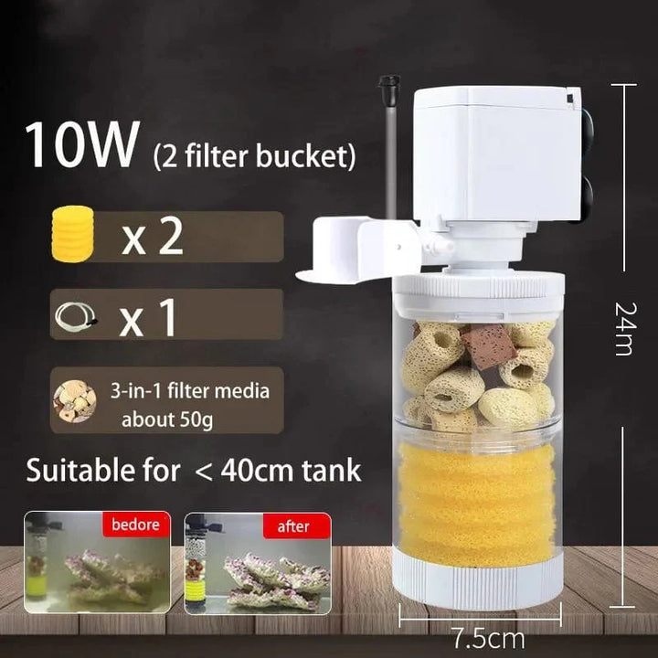 220V 5-I-1 Stille Filter for Akvarium Skilpadde Fisk Tank Nedsenkbar Vannpumpe Svampfilter Skimmer Lage Bølger Tilbehør | Skanto