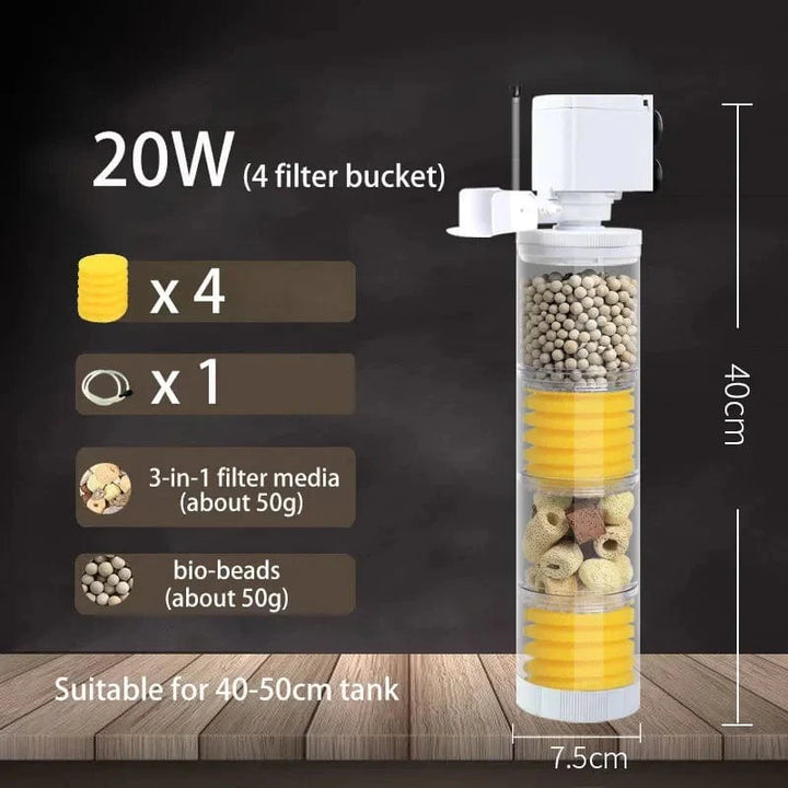 220V 5-I-1 Stille Filter for Akvarium Skilpadde Fisk Tank Nedsenkbar Vannpumpe Svampfilter Skimmer Lage Bølger Tilbehør | Skanto