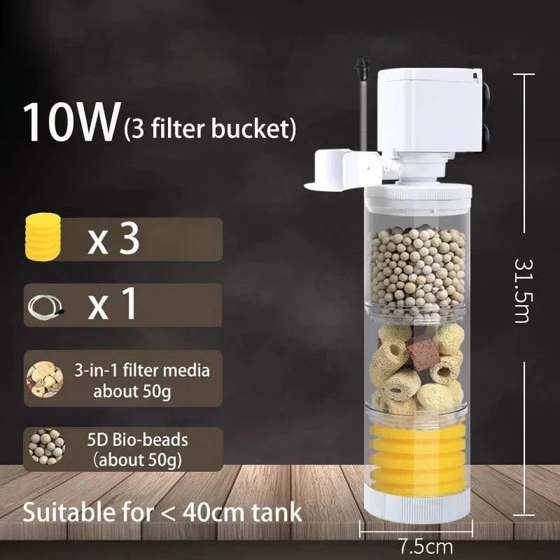 220V 5-I-1 Stille Filter for Akvarium Skilpadde Fisk Tank Nedsenkbar Vannpumpe Svampfilter Skimmer Lage Bølger Tilbehør | Skanto