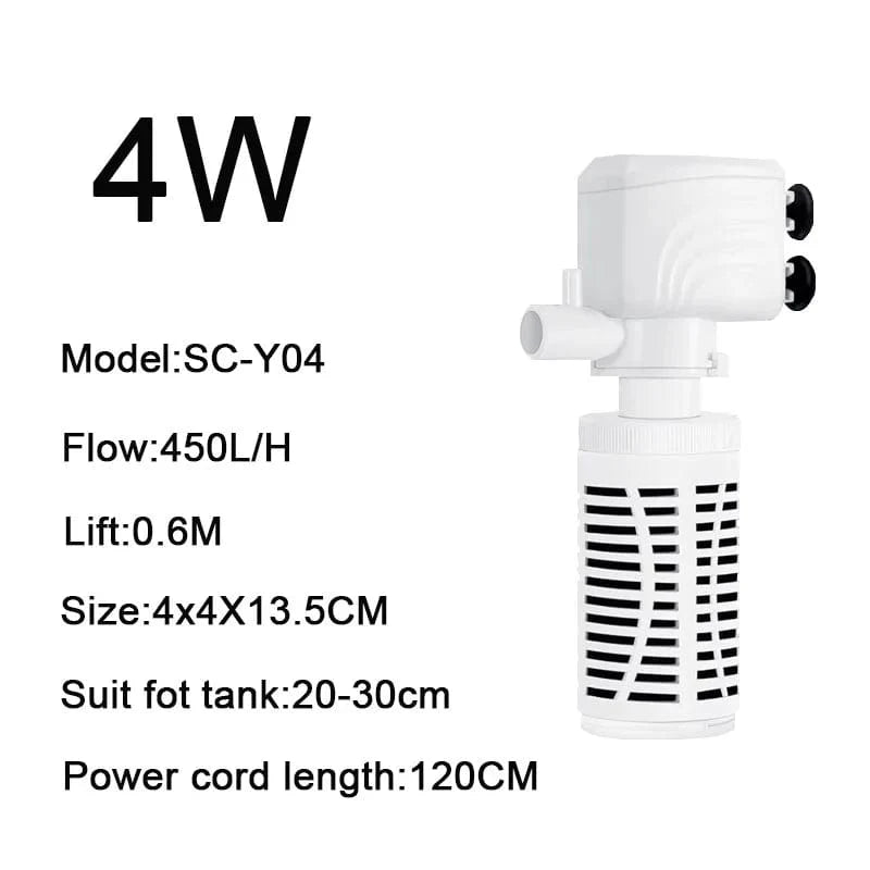4 i 1 Akvarium Filterpumpe Stille Fiskekar Nedsenkbar Luftoksygen Aerator Akvarium Luftpumpe Vannbyttepumpe Bølgeprodusent 220v | Skanto
