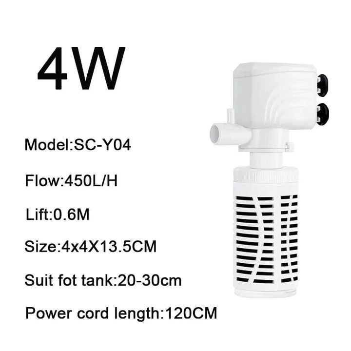 4 i 1 Akvarium Filterpumpe Stille Fiskekar Nedsenkbar Luftoksygen Aerator Akvarium Luftpumpe Vannbyttepumpe Bølgeprodusent 220v | Skanto