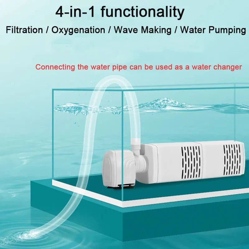 4 i 1 Akvarium Filterpumpe Stille Fiskekar Nedsenkbar Luftoksygen Aerator Akvarium Luftpumpe Vannbyttepumpe Bølgeprodusent 220v | Skanto