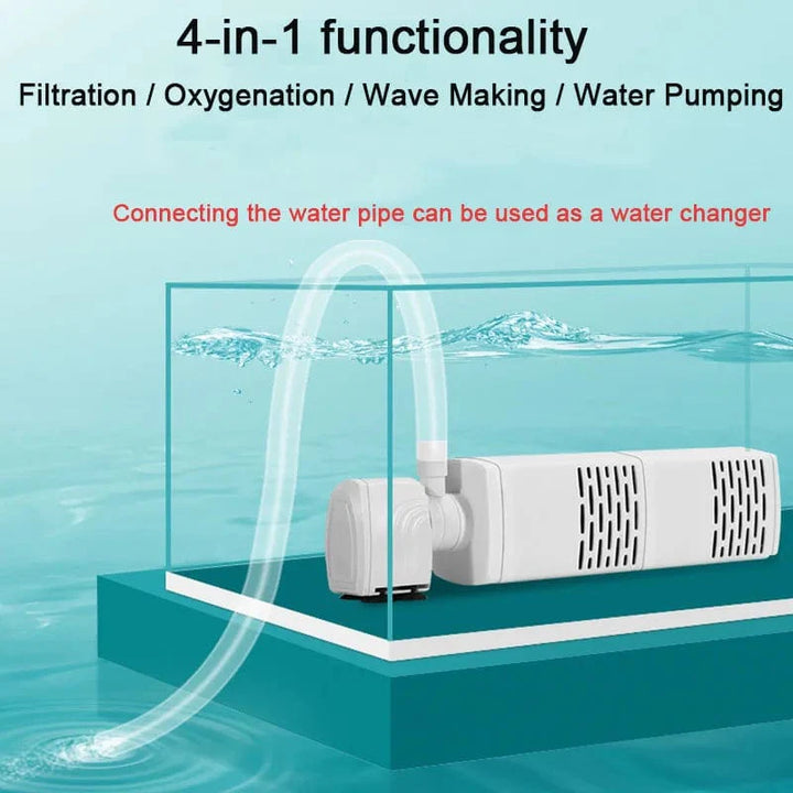 4 i 1 Akvarium Filterpumpe Stille Fiskekar Nedsenkbar Luftoksygen Aerator Akvarium Luftpumpe Vannbyttepumpe Bølgeprodusent 220v | Skanto