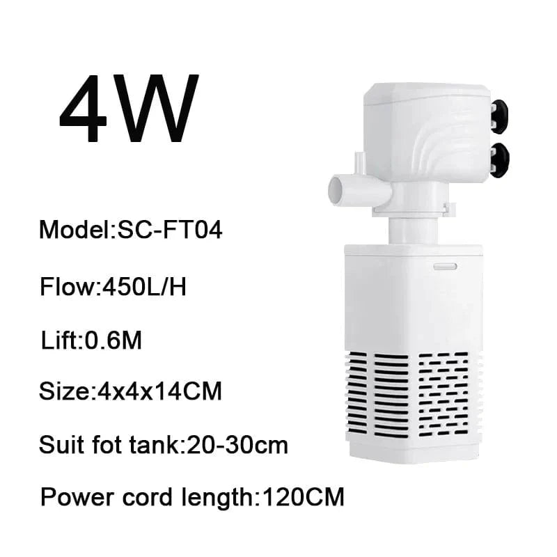 4 i 1 Akvarium Filterpumpe Stille Fiskekar Nedsenkbar Luftoksygen Aerator Akvarium Luftpumpe Vannbyttepumpe Bølgeprodusent 220v | Skanto
