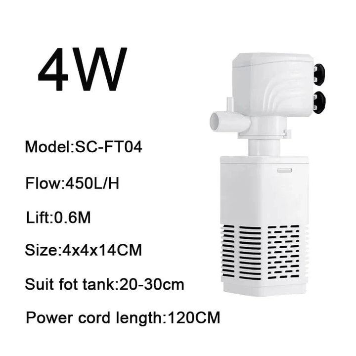4 i 1 Akvarium Filterpumpe Stille Fiskekar Nedsenkbar Luftoksygen Aerator Akvarium Luftpumpe Vannbyttepumpe Bølgeprodusent 220v | Skanto