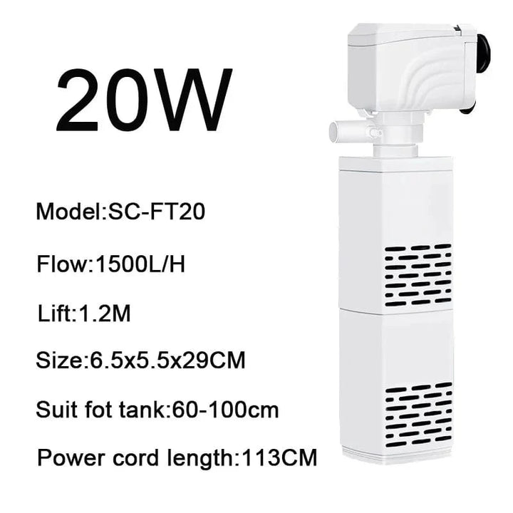 4 i 1 Akvarium Filterpumpe Stille Fiskekar Nedsenkbar Luftoksygen Aerator Akvarium Luftpumpe Vannbyttepumpe Bølgeprodusent 220v | Skanto