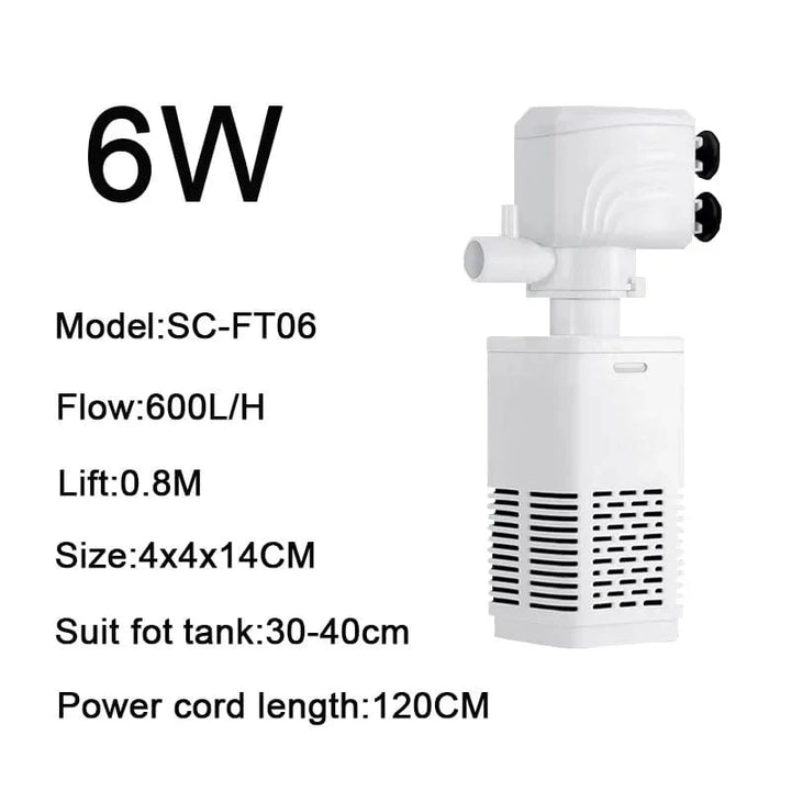 4 i 1 Akvarium Filterpumpe Stille Fiskekar Nedsenkbar Luftoksygen Aerator Akvarium Luftpumpe Vannbyttepumpe Bølgeprodusent 220v | Skanto
