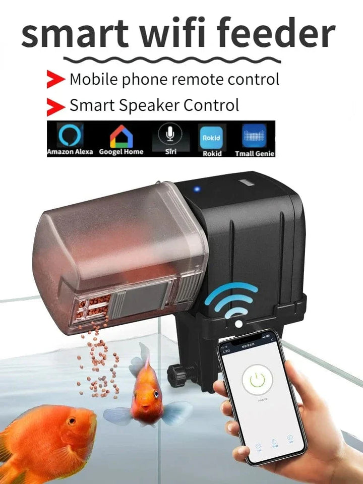 Automatisk akvarium fisketank matere timing/Wifi trådløs smarttelefonapp intelligent høyttaler stemme fjernkontroll fiske mating | Skanto