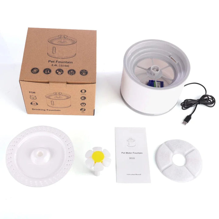 Automatisk Kattvannfontene med LED-belysning 5 Pakke Filter 2.4L USB Hunder Katter Stille Drikker Fôrskål Drikkedispenser | Skanto