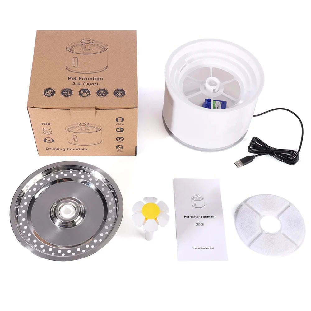 Automatisk Kattvannfontene med LED-belysning 5 Pakke Filter 2.4L USB Hunder Katter Stille Drikker Fôrskål Drikkedispenser | Skanto