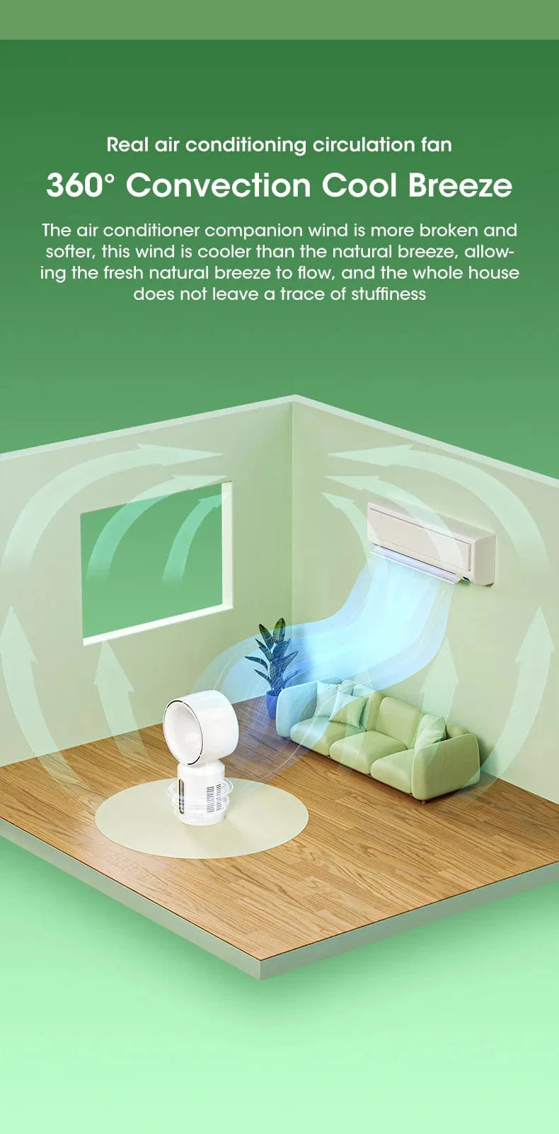 Desktop Bladeless Electric Fan Bordvifte 5-hastighets tårnvifte for baby kjøler luftkondisjonering USB oppladbar kjølevifte | Skanto