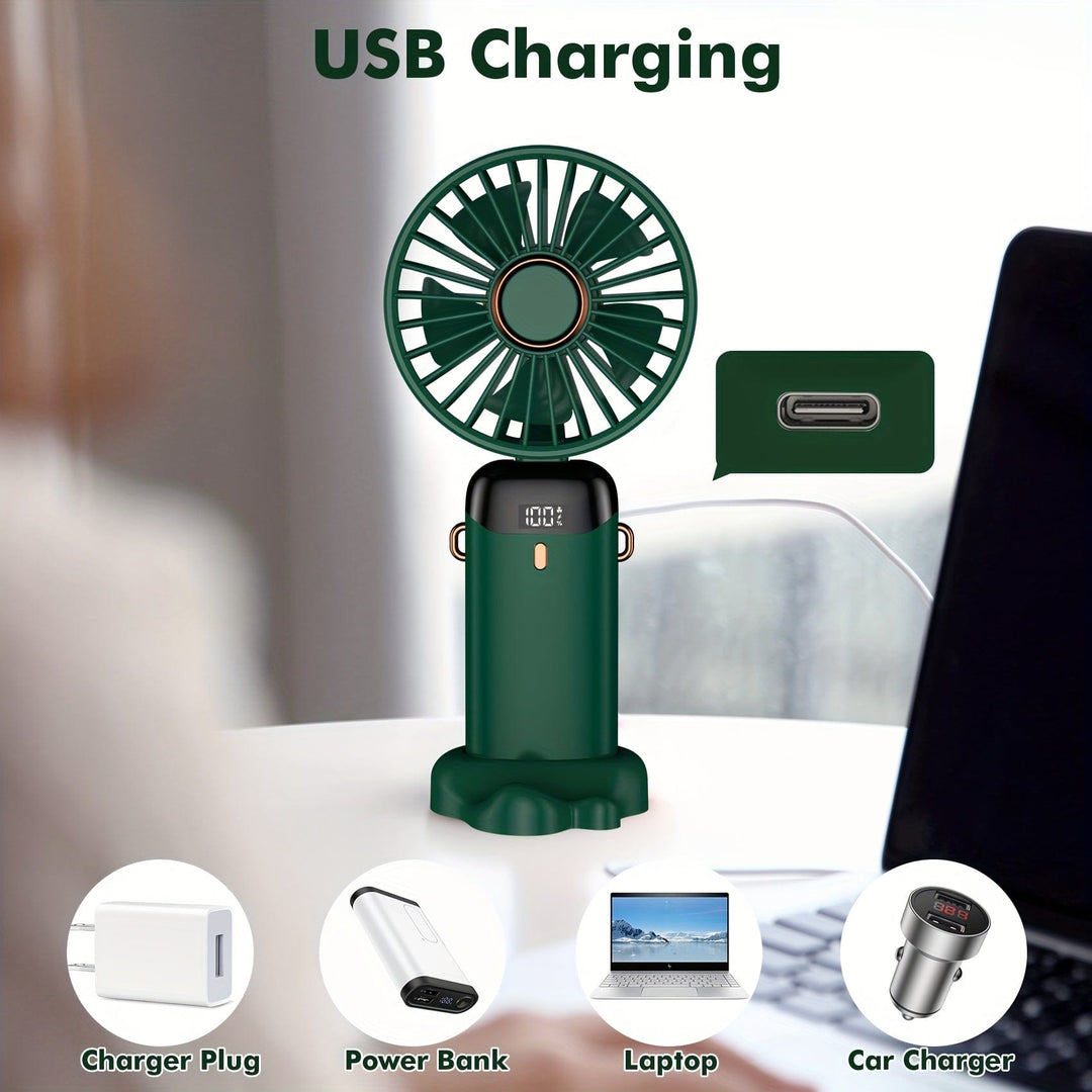 Bærbar Håndholdt Mini Vifte USB Oppladbar med LED Display 5 Hastigheter 90° Foldbar Batteridrevet for Kontor Soverom Utendørs Reise Camping Tilbake til Skolen Utstyr | Skanto