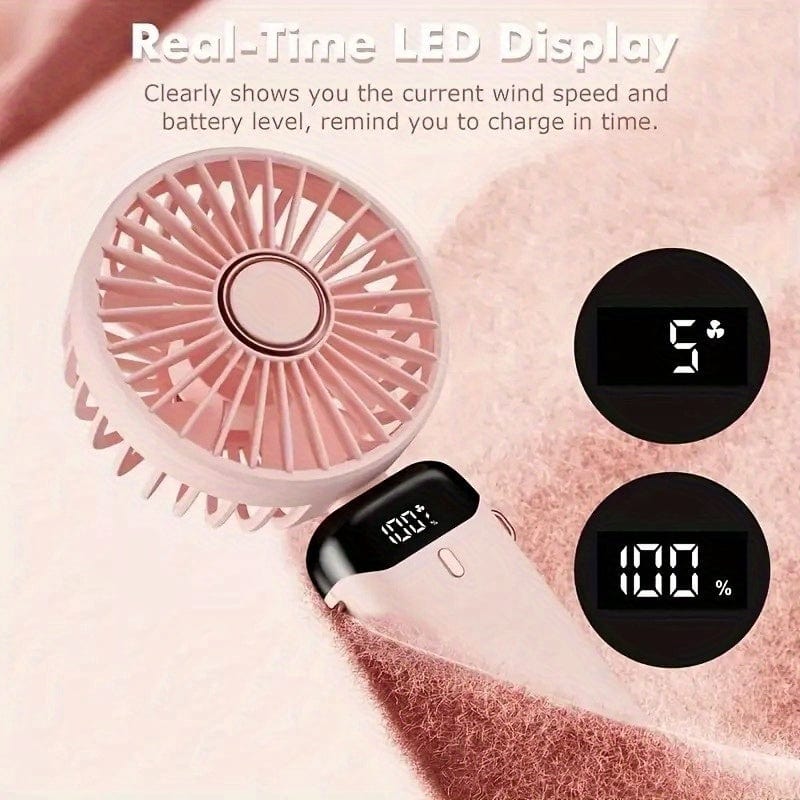 Bærbar Mini USB Vifte LED Digital Skjerm 5 Hastigheter 21t Batterilevetid Stille Drift Ideell for Sommerreiser og Husholdningsbruk | Skanto