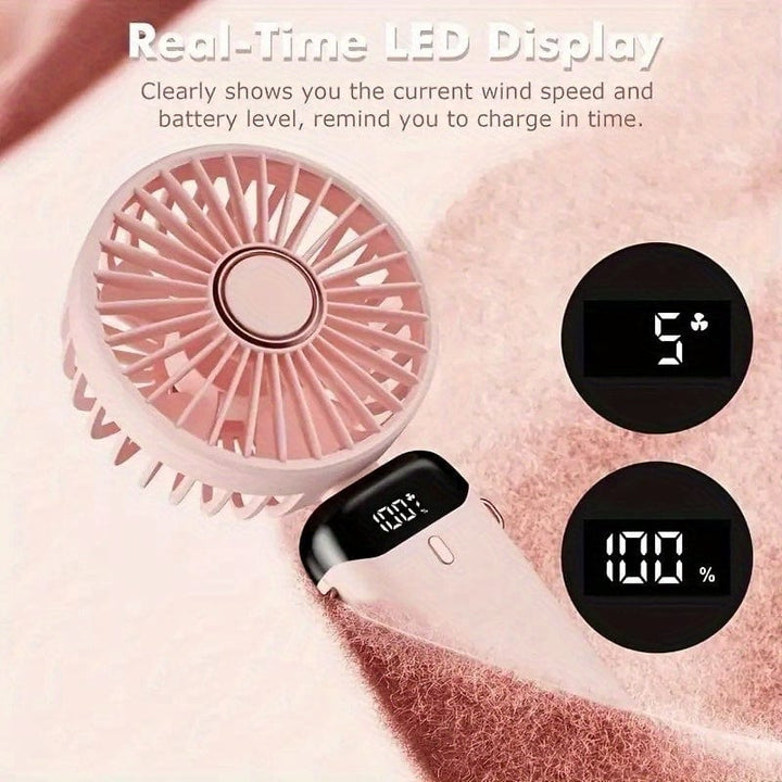 Bærbar Mini USB Vifte LED Digital Skjerm 5 Hastigheter 21t Batterilevetid Stille Drift Ideell for Sommerreiser og Husholdningsbruk | Skanto