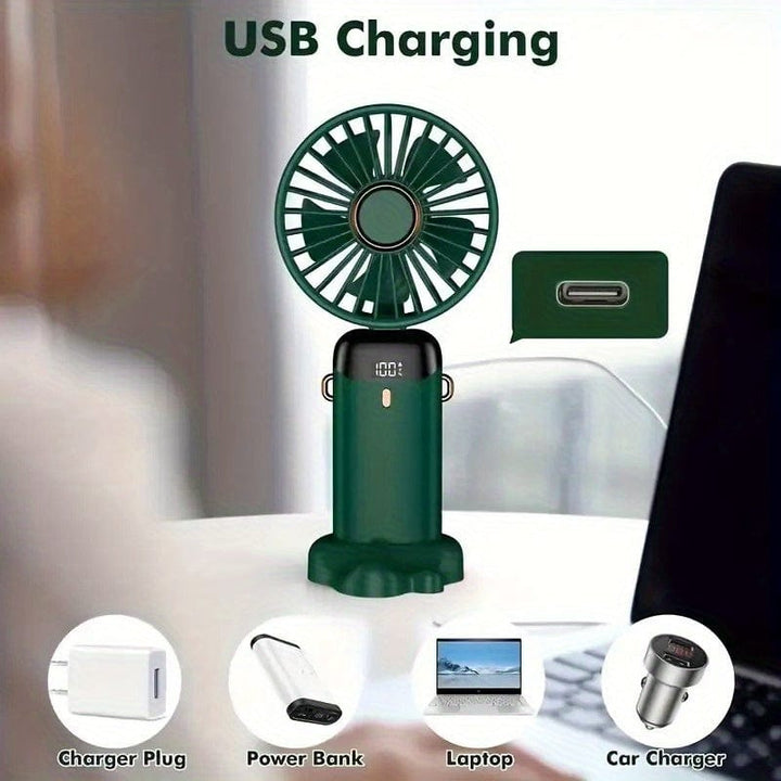 Bærbar Mini USB Vifte LED Digital Skjerm 5 Hastigheter 21t Batterilevetid Stille Drift Ideell for Sommerreiser og Husholdningsbruk | Skanto