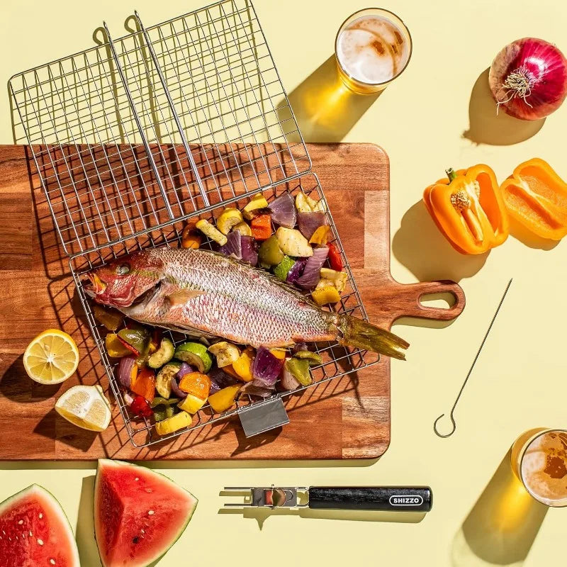 Bærbar Sammenleggbar BBQ Grillkurv Med Håndtak Koke Tilbehør Utendørs | Skanto