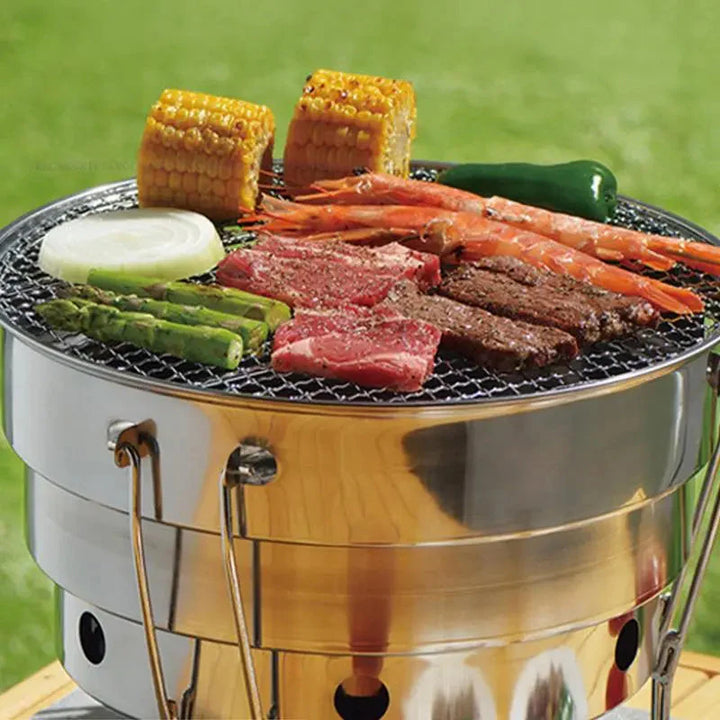 Bærbar Utendørs BBQ Grill Rustfritt Stål Bålplass Kullgrill Brenner | Skanto