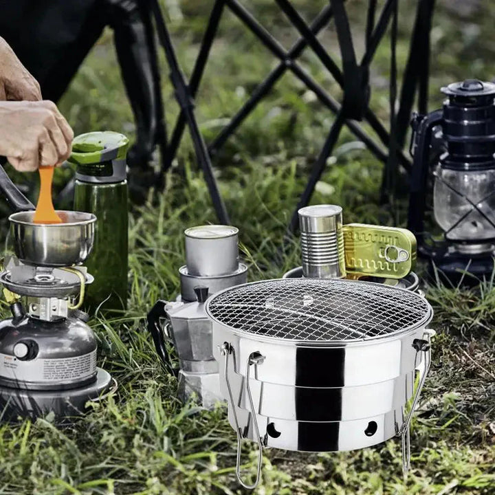Bærbar Utendørs BBQ Grill Rustfritt Stål Bålplass Kullgrill Brenner | Skanto