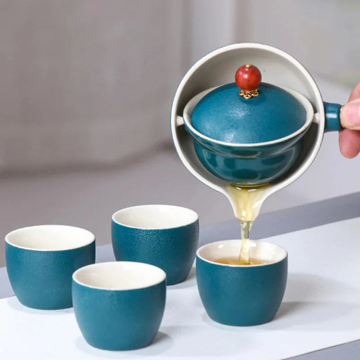 Bærbar roterende keramisk tekoker teinfuser med trehåndtak | Skanto