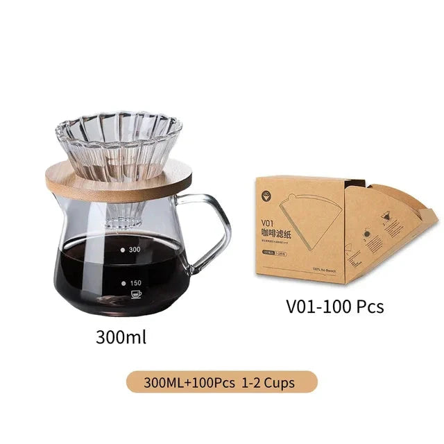 Pour Over Kaffe Brygger Sett Glass Kanne Kaffe med Glass Kaffe Filter | Skanto
