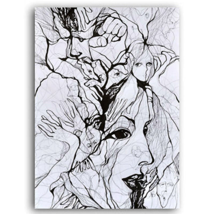 Ink Figure Ansikt - Lerret Veggkunst Maleri