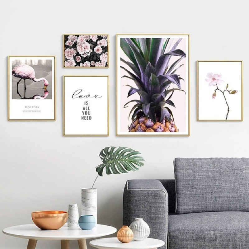 Nordisk skandinavisk blomster-ananas-motiv – lerretbilde