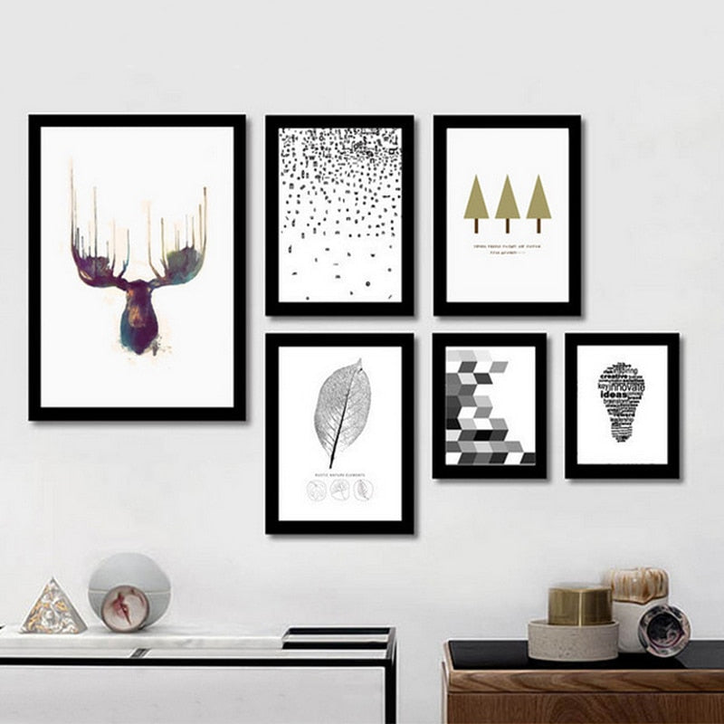 Deer Art Geometrisk - Lerret Veggkunstmaleri