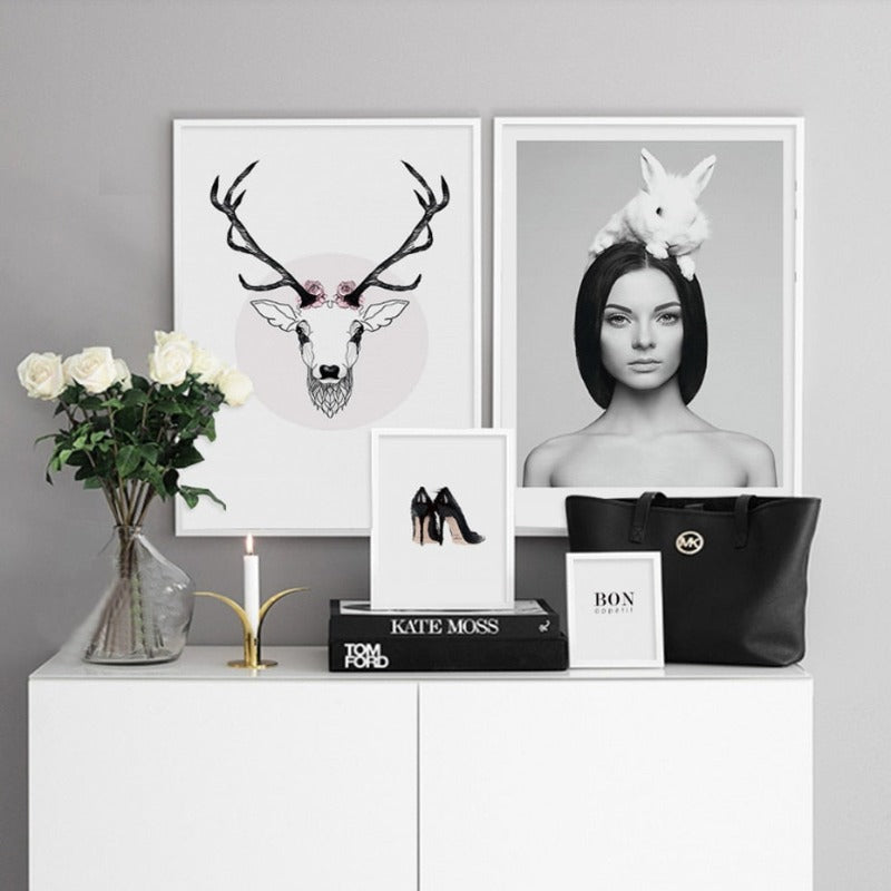 Deer Plakat & Print Schwarze Vegg - Lerret Veggkunst Maleri