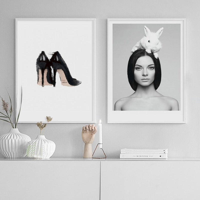 Deer Plakat & Print Schwarze Vegg - Lerret Veggkunst Maleri