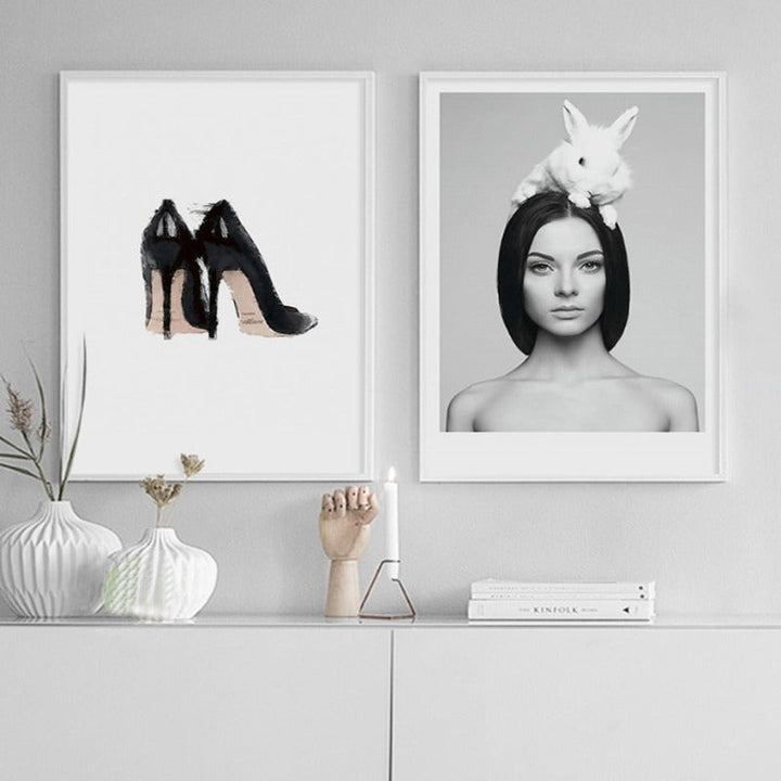 Deer Plakat & Print Schwarze Vegg - Lerret Veggkunst Maleri