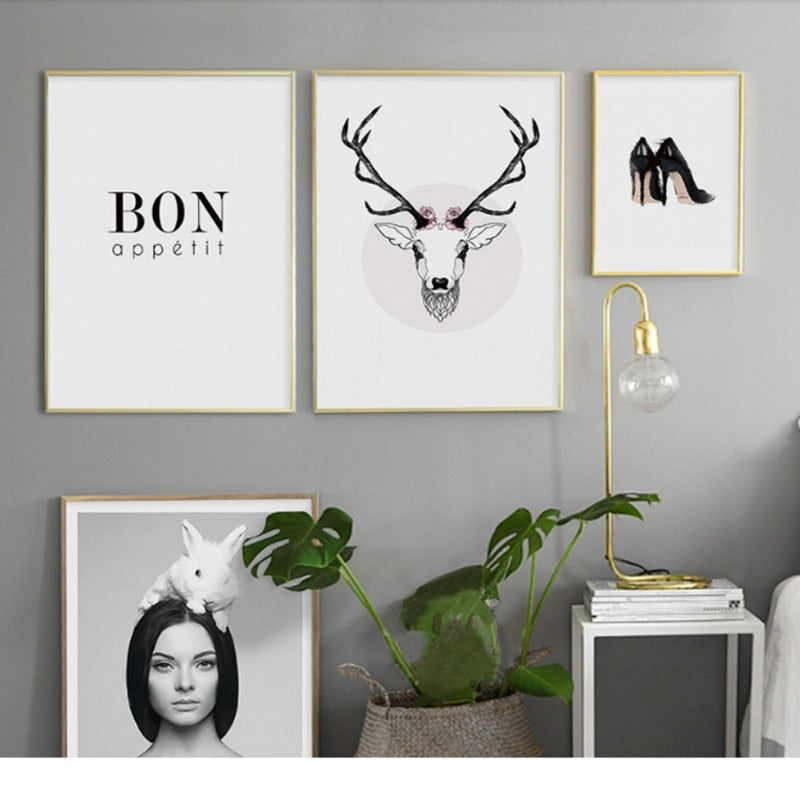 Deer Plakat & Print Schwarze Vegg - Lerret Veggkunst Maleri