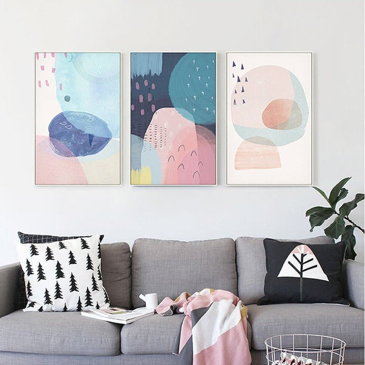 Abstract Akvarell Multi Pink Prinsesse - Lerret Veggkunst Maleri | Skanto