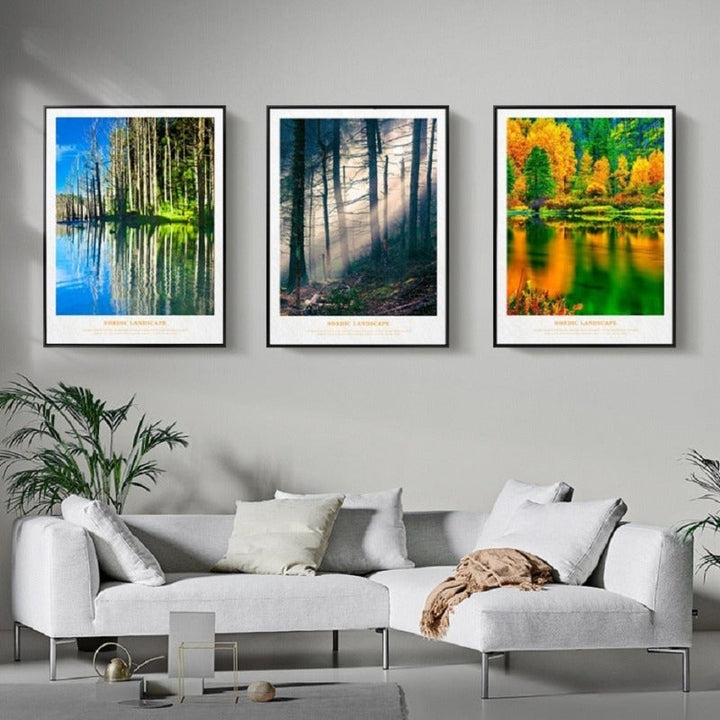 Nordic Skandinavia Natur Skog Solskinn Scene Trykk