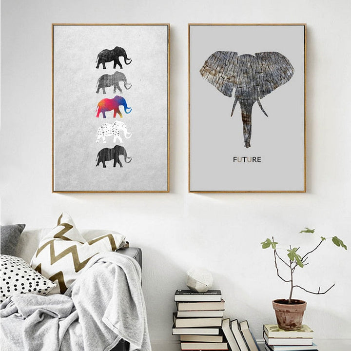 Moods Of Elephants - Lerret Veggkunst Maleri