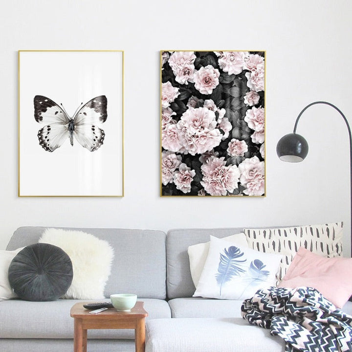 Moderne rosa Flamingo-blomsterbilde på lerret